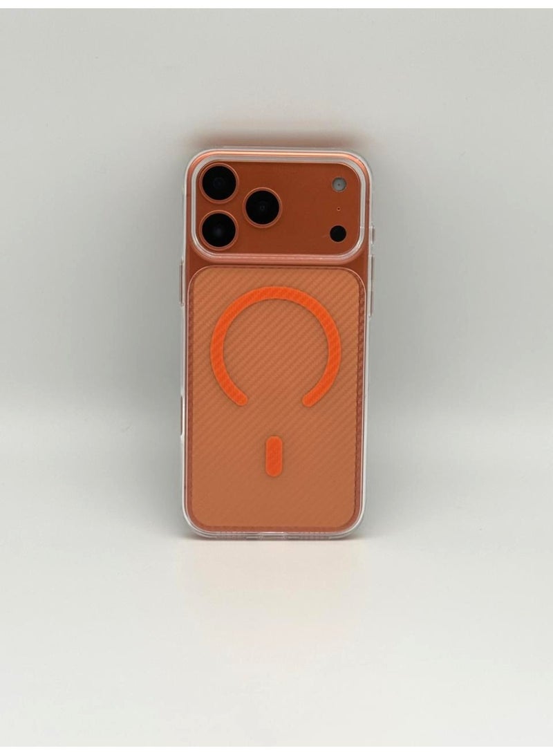 general Premium MagSafe Compatible Carbon Fiber Texture Case for iPhone 17 Pro – Ultra-Slim Shockproof Back Cover with Integrated Camera Protector & Metallic Accents – [Orange] - Image 1